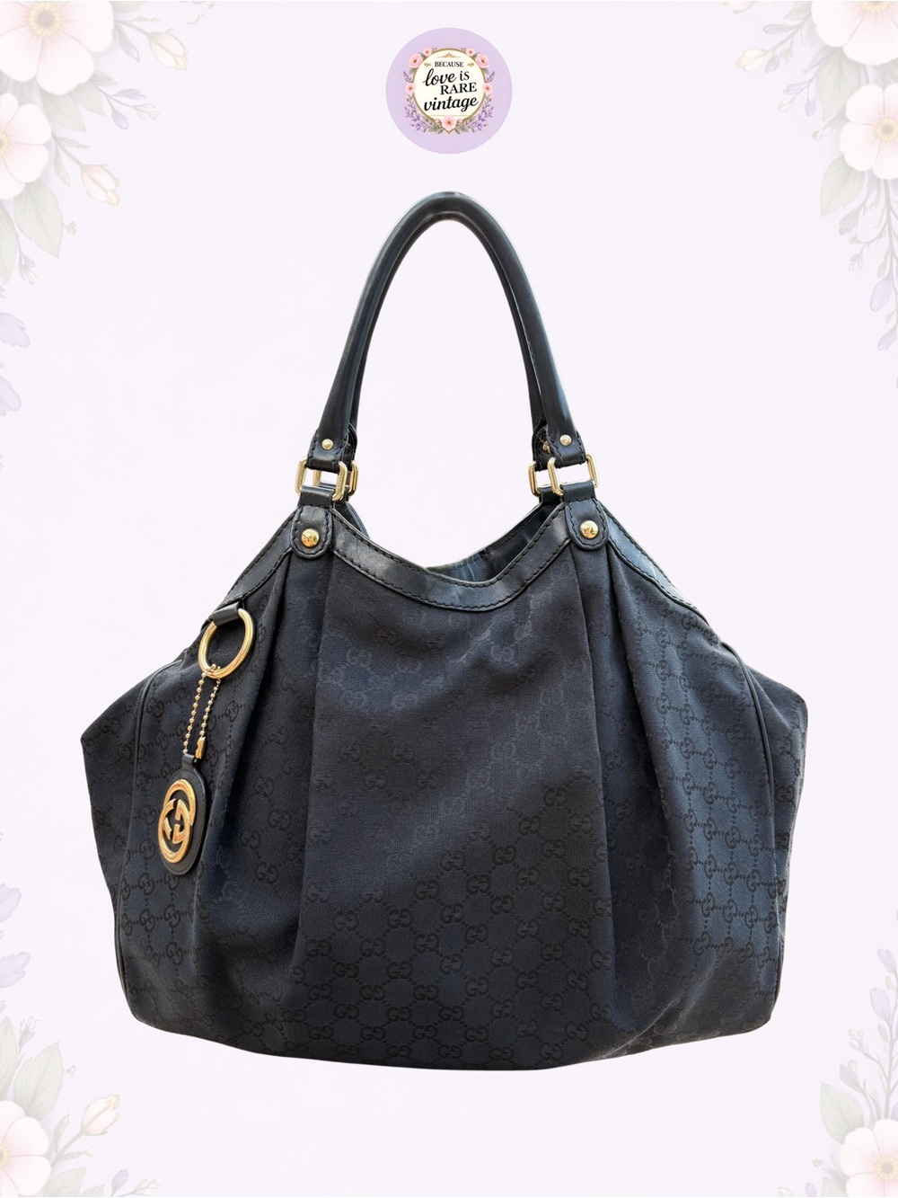 Gucci Sukey Tote Black GG Canvas Shoulder Bag Large